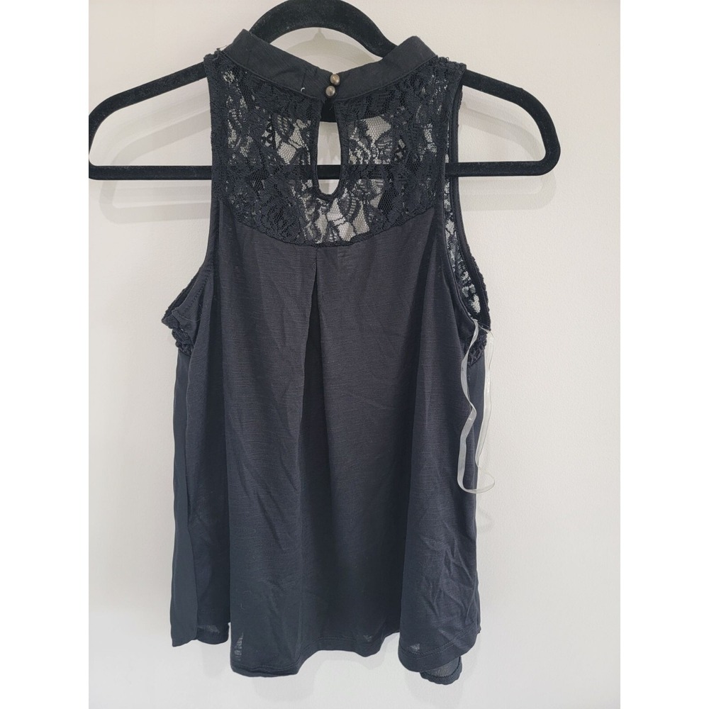Altar State Black‎ Lace Detail Mock Neck Sleeveless Top Size M